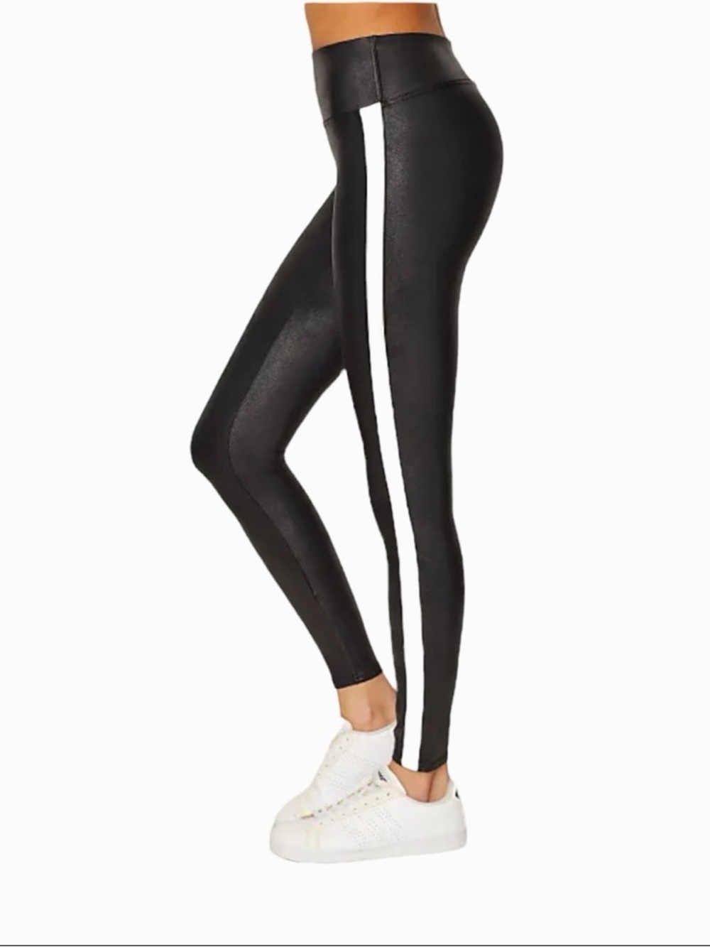 Spanx Faux Leather Stripe Legging Very Black/White Womens Size L